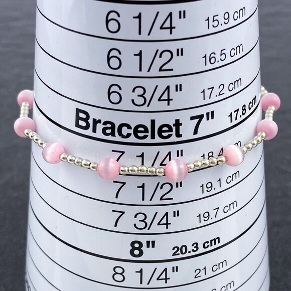 Vintage Jordan Sterling Silver 925 Pink Synthetic Cat's Eye Beaded Bracelet 7.5" - Picture 7 of 8